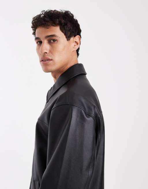 ASOS DESIGN – Svart harrington-jacka i läderimitation, 4 av 5