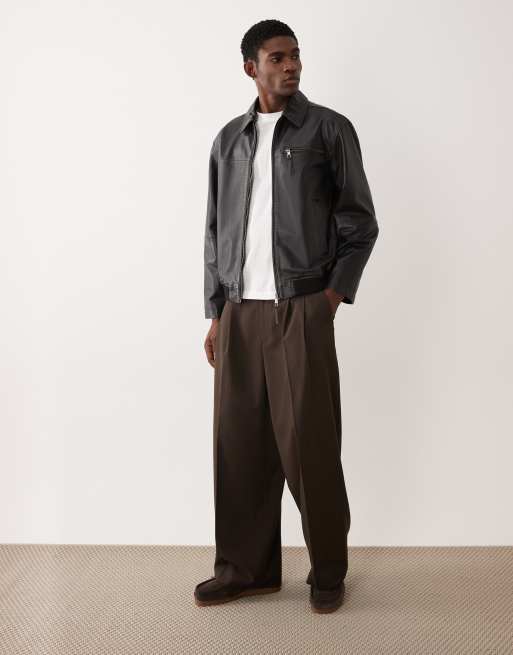 ASOS DESIGN – Svart harrington-jacka i oversize och äkta läder, 2 av 5