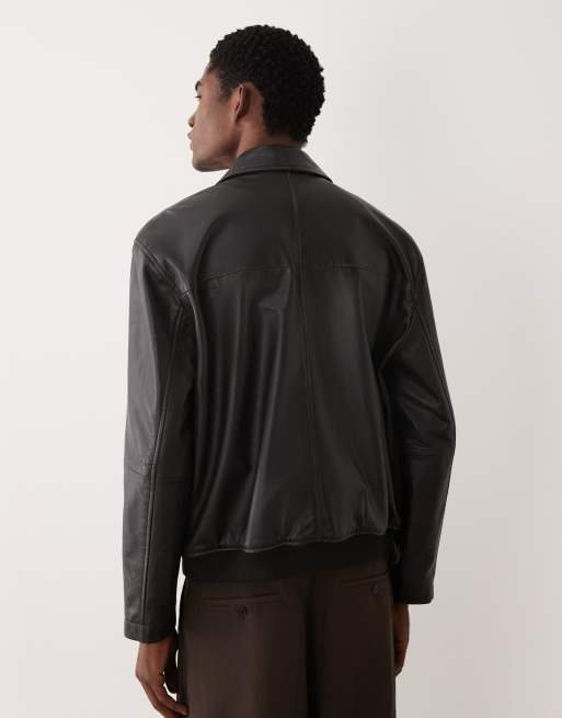 ASOS DESIGN – Svart harrington-jacka i oversize och äkta läder, 3 av 5