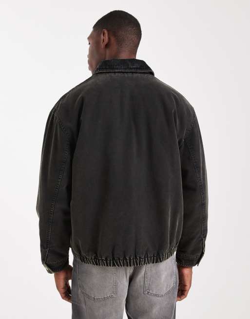 ASOS DESIGN – Svart harrington-jacka med manchesterkrage och tvättad finish, 3 av 5