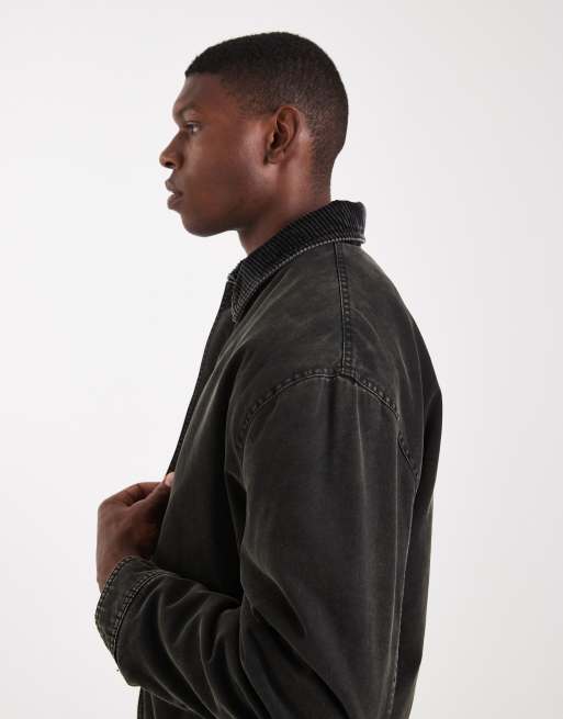 ASOS DESIGN – Svart harrington-jacka med manchesterkrage och tvättad finish, 4 av 5
