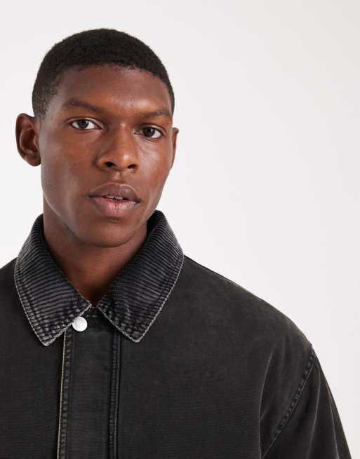 ASOS DESIGN – Svart harrington-jacka med manchesterkrage och tvättad finish, 5 av 5