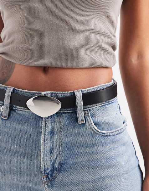 ASOS DESIGN – Svart höft- och midjeskärp med abstrakt plattspänne - view 1