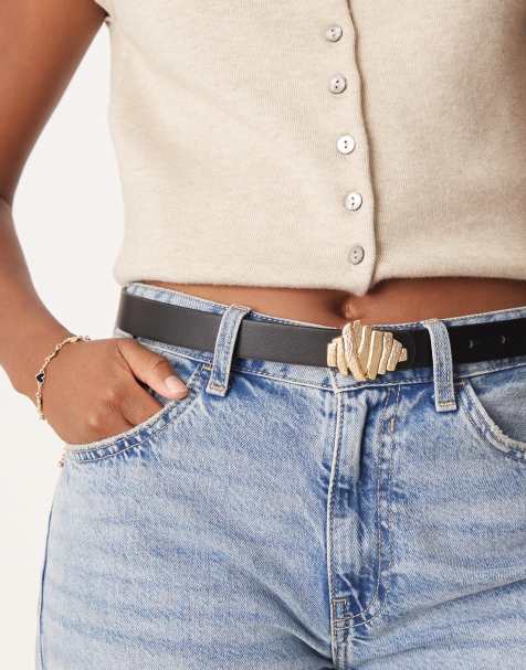 ASOS DESIGN – Svart höft- och midjeskärp med strukturerat spänne - view 1