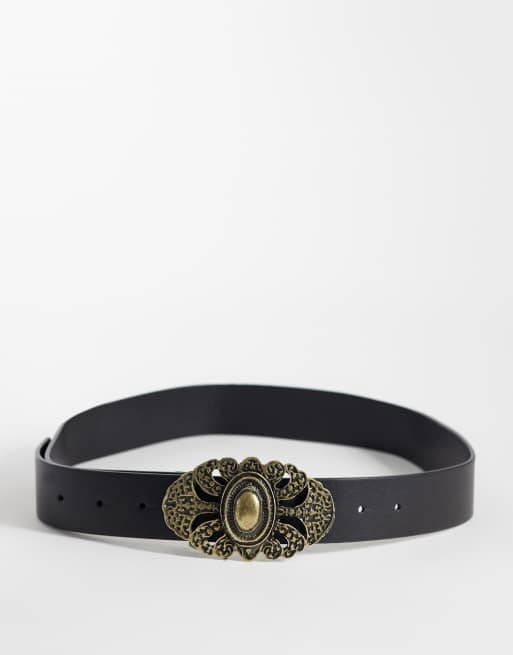 ASOS DESIGN – Svart höft- och midjeskärp med vintagespänne