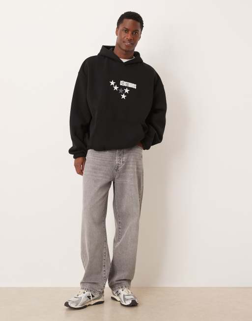 ASOS DESIGN – Svart huvtröja i extra oversize med texttryck fram- och baktill, 2 av 5