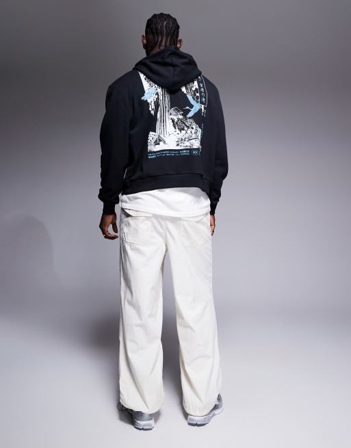 ASOS DESIGN – Svart huvtröja i oversize med boxig passform, dragkedja och tryck baktill , 2 av 4