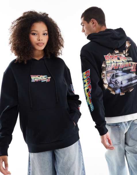 ASOS DESIGN – Svart huvtröja i oversize och unisex-modell med licensierat Back To The Future-tryck - view 1