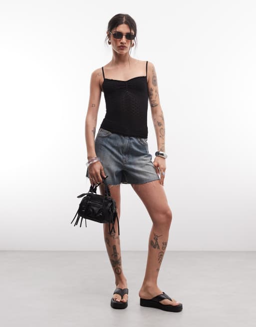 ASOS DESIGN – Svart, jacquardvävd topp med smala axelband i seamless-design, 2 av 4