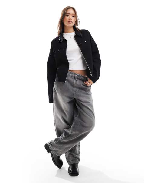 ASOS DESIGN – Svart jeansjacka med nitar - view 1