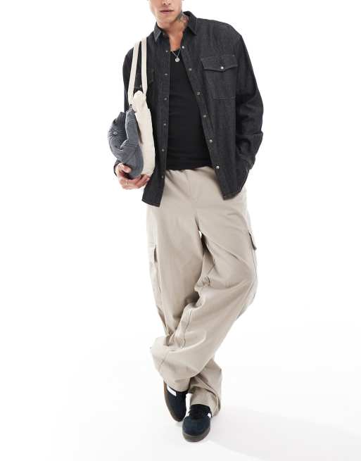 ASOS DESIGN – Svart jeansskjorta i oversize och 90-talsstil med cowboyficka , 2 av 4