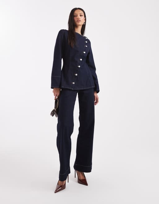 ASOS DESIGN – Svart jeansskjorta med asymmetriskt knappsprund, 2 av 4