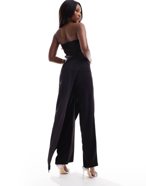 ASOS DESIGN – Svart jumpsuit med bandeau-ringning, draperad detalj och vida ben, 3 av 4
