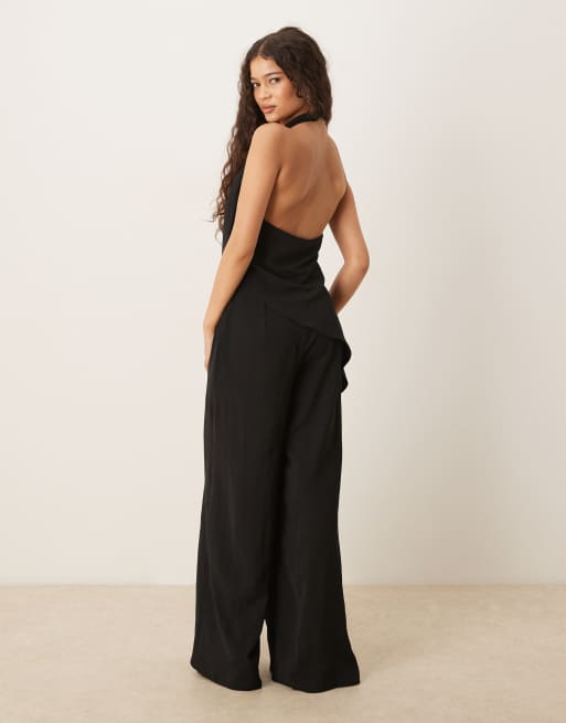 ASOS DESIGN – Svart jumpsuit med halterneck-överlager och metalldetalj, 3 av 4