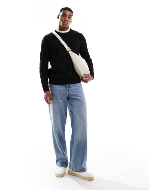 ASOS DESIGN – Svart, kabelstickad tröja i kraftigt material med rund halsringning , 3 av 4