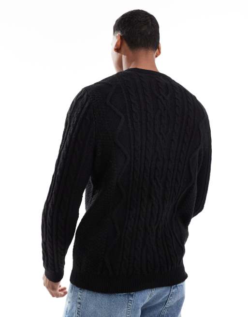 ASOS DESIGN – Svart, kabelstickad tröja i kraftigt material med rund halsringning , 4 av 4