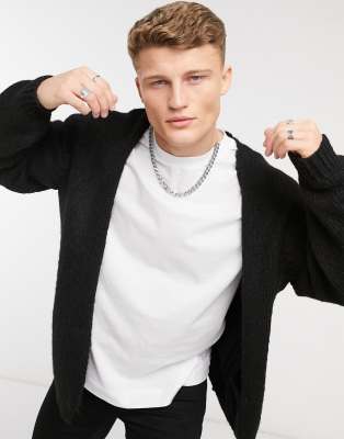 ASOS DESIGN – Svart kant till kant-stickad kofta i fluffigt garn