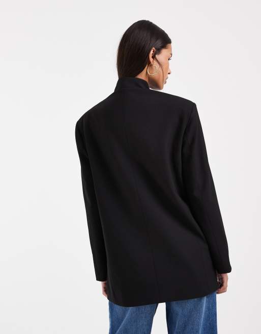 ASOS DESIGN – Svart kavaj i omlottdesign med ståkrage och ögleknäppning, 4 av 4
