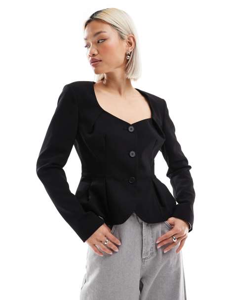 ASOS DESIGN – Svart kavaj i peplum-modell - view 1