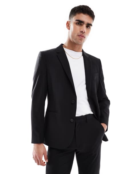 ASOS DESIGN – Svart kavaj i tvättbart, lätt ylletyg med smal passform - view 1