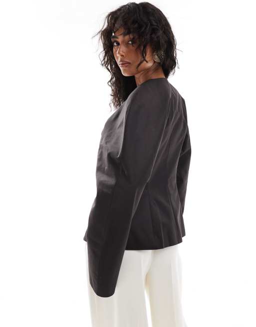 ASOS DESIGN – Svart kavaj med indragen midja och extrema ärmar, 3 av 4