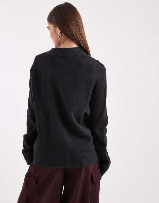 ASOS DESIGN – Svart kofta i boyfriend-modell med ficka framtill, 3 av 4