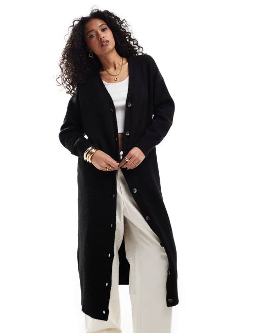 ASOS DESIGN – Svart kofta i maxilängd, 2 av 4