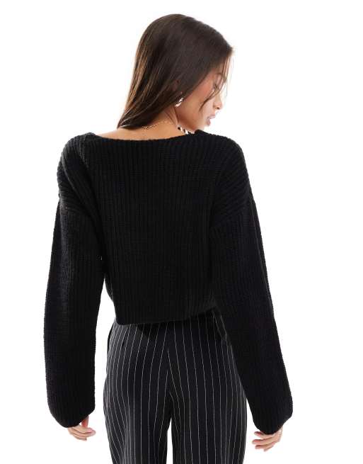 ASOS DESIGN – Svart kofta med v-ringning och guldfärgade knappar, 4 av 4