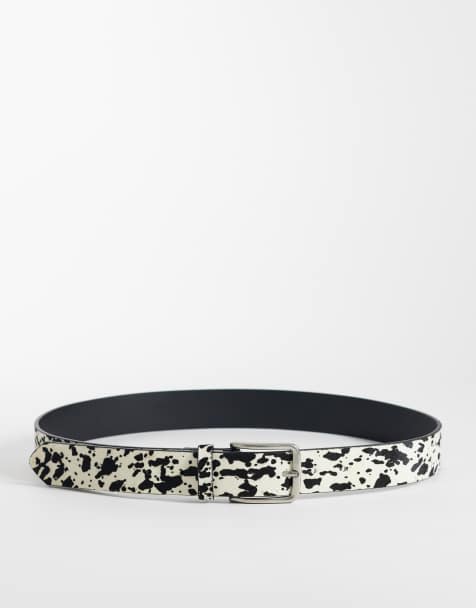 ASOS DESIGN – Svart, komönstrat skärp i kohud med silverfärgat spänne - view 1