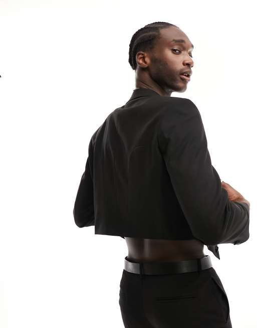 ASOS DESIGN – Svart, kort kavaj med extra smal passform och paljettprydda slag, 3 av 5