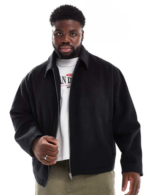 ASOS DESIGN - Blouson Harrington court aspect laine coupe oversize - Noir