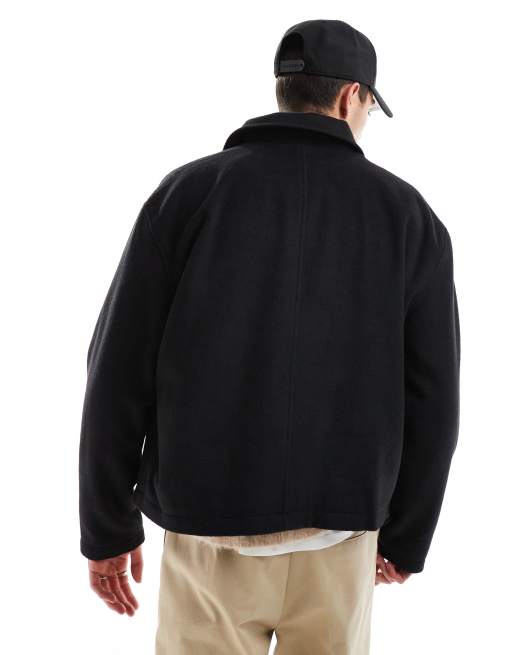 ASOS DESIGN - Blouson Harrington court aspect laine coupe oversize - Noir