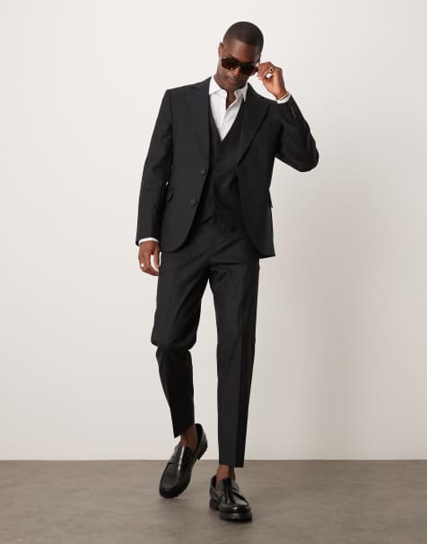 ASOS DESIGN – Svart kostym i linnemix med smal passform - view 1