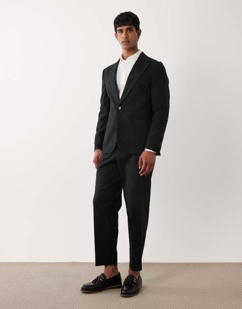 ASOS DESIGN – Svart kostym med slubbstruktur och smal passform - view 1