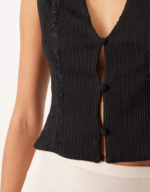 ASOS DESIGN – Svart kostymväst med spetskanter och räfflade veck, 3 av 4