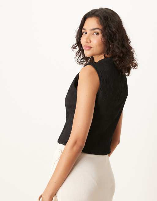 ASOS DESIGN – Svart kostymväst med spetskanter och räfflade veck, 4 av 4