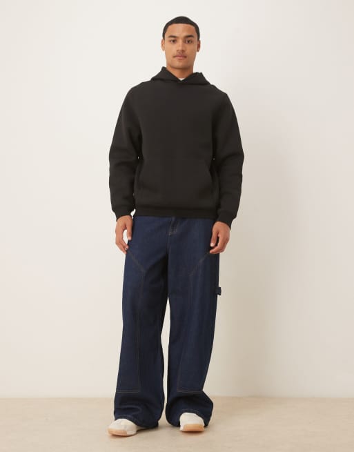 ASOS DESIGN – Svart, kraftig, avslappnad huvtröja i scubaliknande material, 2 av 5