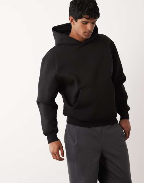 ASOS DESIGN – Svart, kraftig, avslappnad huvtröja i scubaliknande material - view 1