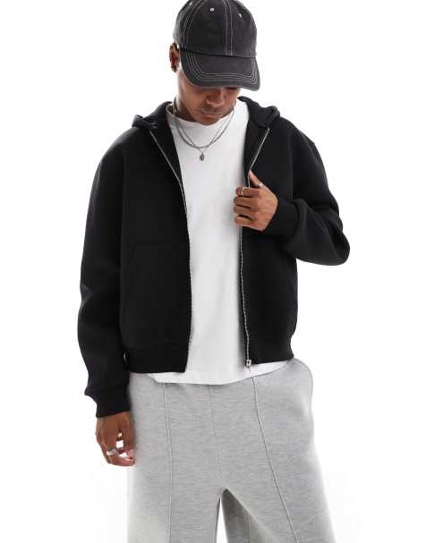 ASOS DESIGN – Svart, kraftig huvtröja i oversize och scubamaterial med boxig passform - view 1