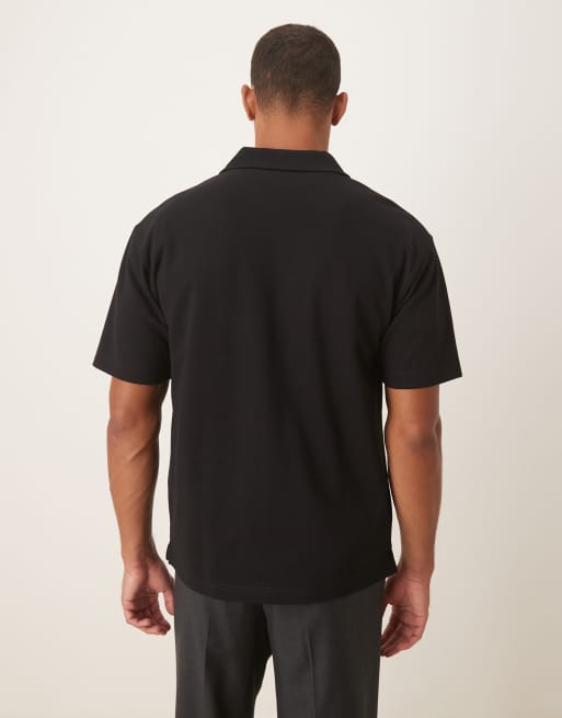 ASOS DESIGN – Svart, kraftig och mjuk pikétröja med avslappnad passform, 3 av 5