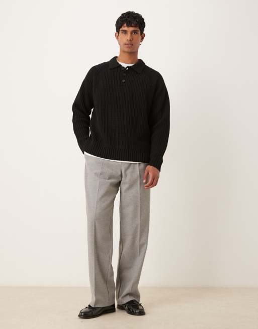 ASOS DESIGN – Svart, kraftig pikétröja i ribbstickat, ullmixat material och oversize, 2 av 5