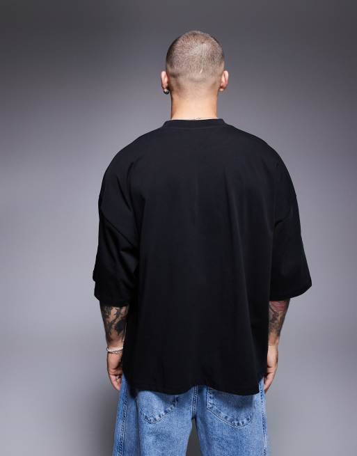 ASOS DESIGN – Svart, kraftig t-shirt i extra oversize med halvlånga ärmar , 3 av 4
