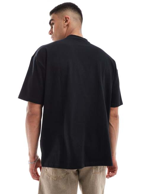 ASOS DESIGN – Svart, kraftig t-shirt i oversize med hög krage, 240gsm, 2 av 4