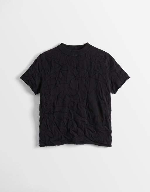 ASOS DESIGN – Svart, krinklad, stickad t-shirt med boxig passform, 5 av 7