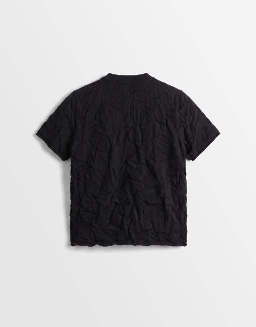 ASOS DESIGN – Svart, krinklad, stickad t-shirt med boxig passform, 6 av 7