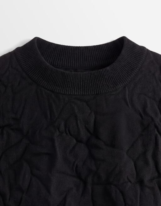 ASOS DESIGN – Svart, krinklad, stickad t-shirt med boxig passform, 7 av 7