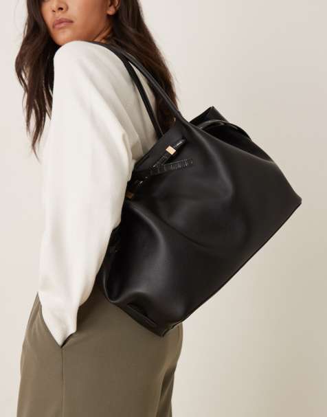 ASOS DESIGN – Svart, krokodilskinnsmönstrad toteväska med skärp - view 1