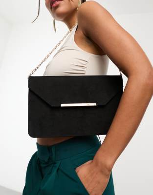 ASOS DESIGN – Svart kuvertväska med avtagbar kedjerem i mockaimitation