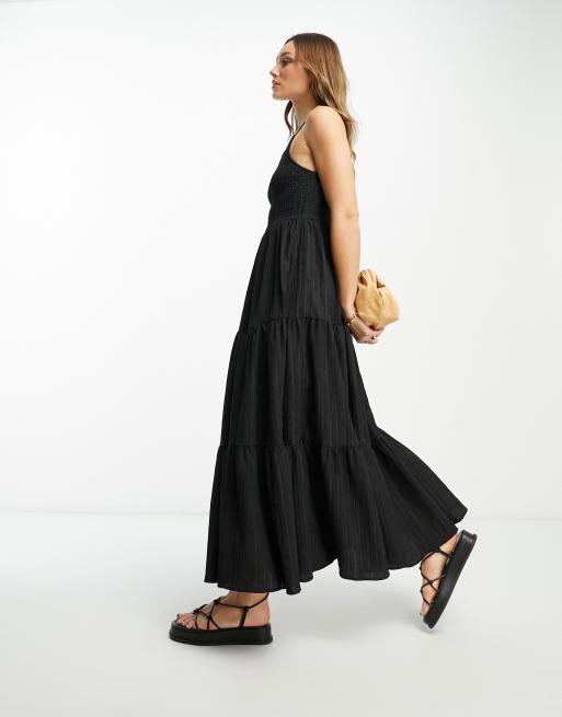 ASOS DESIGN – Svart lång sommarklänning med fyrkantig halsringning och smock, 4 av 4