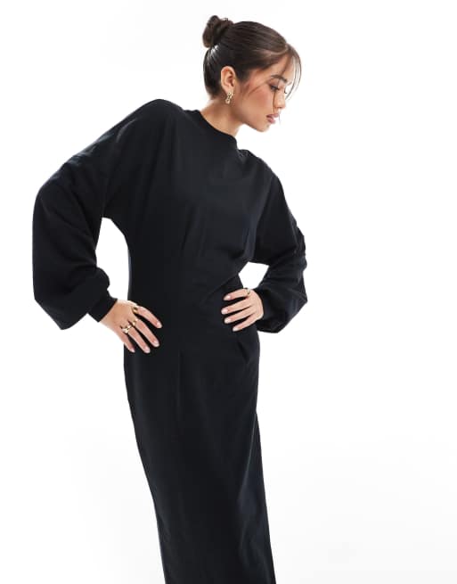 ASOS DESIGN – Svart, lång sweatshirtklänning med indragen midja, 2 av 4